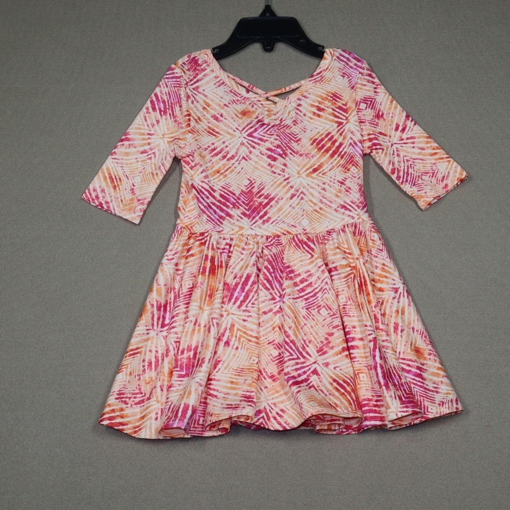 Dot Dot Smile Little Girls Ballerina Style Dress - Pink/Orange Geo - Size 2T